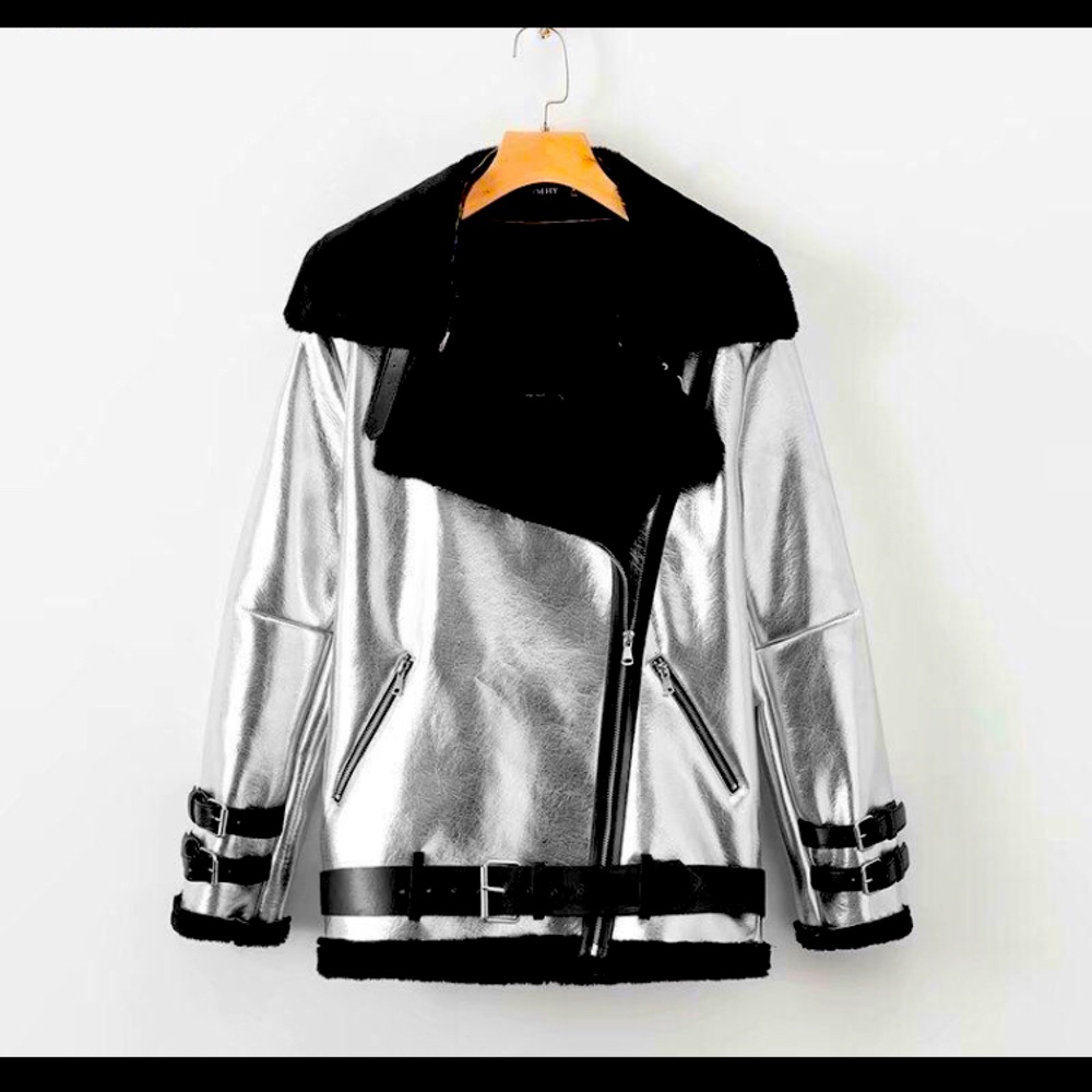 Metallic Shearling Coat